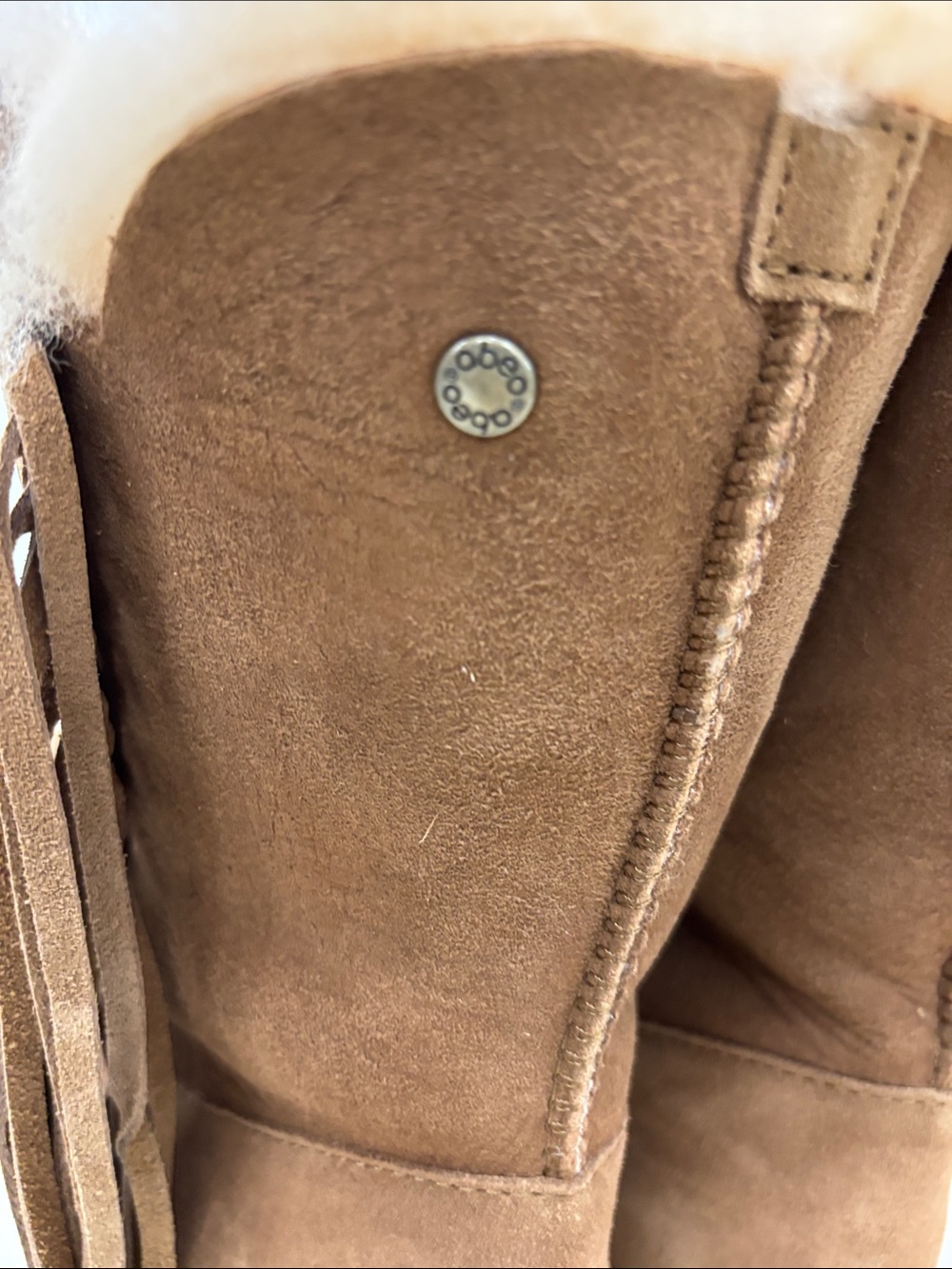 Abeo Chestnut Brown Suede Fringe Shearling Boots - Picture 7 of 8